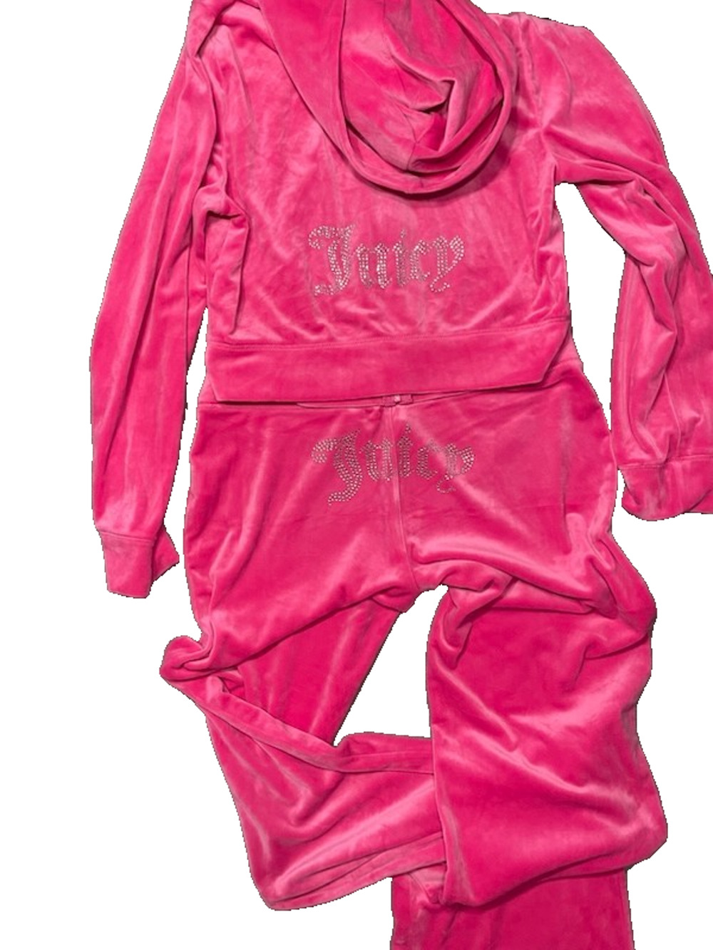 Juicy Couture Y2K Velvet Velour Rhinestone Hot Pink Track Suit Hoodie Women’s L